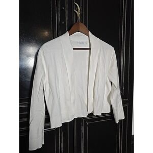 Calvin Klein XL Cropped Cardigan Open Front Three Quarter Sleeve White